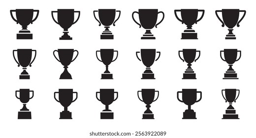 Vector Trophy Silhouette Icon Collection. Winning Cup Icon Set