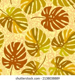 Vector - tropic plants, monstera leaves, watercolor illustration, seamless pattern.