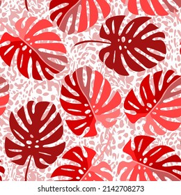 Vector - tropic plants, monstera leaves, watercolor illustration, seamless pattern.