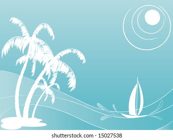 vector tropic scene with a sail boat