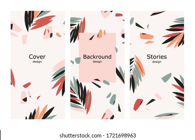 Vector tropical abstract design with palm leaves for stories background