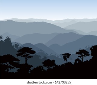 Vector Tropical Background with Mountains