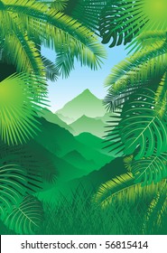 vector tropical background with mountains