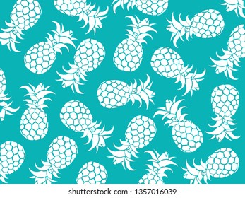 Vector tropical background of white pineapples with blue color background as vector for beach patterns and all summer. holiday illustration
