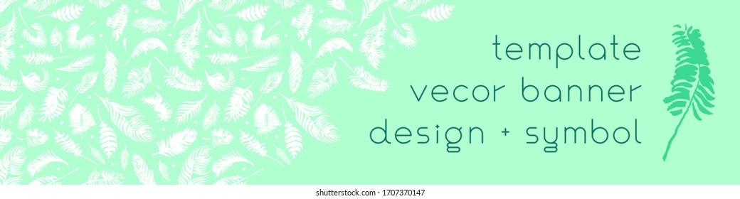 Vector tropical banner with drawings of palm leaves. Natural cosmetic image. Leaf silhouette pattern, wedding invite Hawaii, eco-fashion image. Botanical background for date banner, summer events.