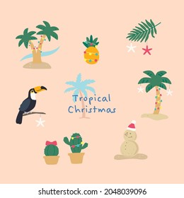 Vector Tropical Christmas Illustration Set