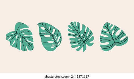 vector tropical design with monstera palm leaves on white background. Exotic Hawaiian fabric design.