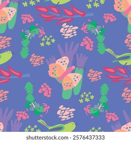 Vector Tropical Ditsy Seamless Pattern