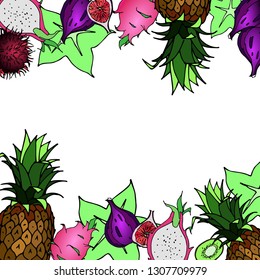 Vector tropical exotic colored fruits on a white background.