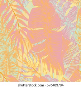 Vector,  tropical, exotic, trendy, stylish, spring, pattern of exotic, tropical plants, and shades of green. applicable in advertising prints, printing.
