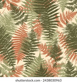 Vector Tropical Fern Leaf Seamless Pattern. Floral Background Fern Leaves.