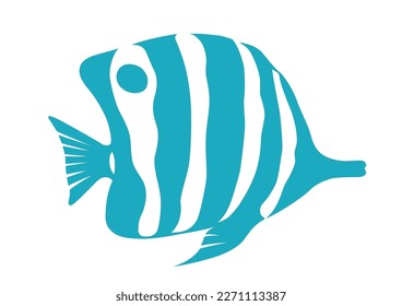 Vector Tropical Fish Flat Silhouette Illustration Isolated On A White Background.