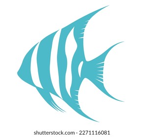 Vector Tropical Fish Flat Silhouette Illustration Isolated On A White Background.