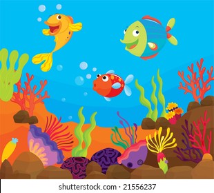 vector tropical fish on a reef