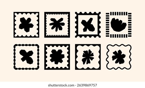 Vector tropical floral borders, summer vacation theme, mosaic style illustrations in naive cut out design with decorative frame templates