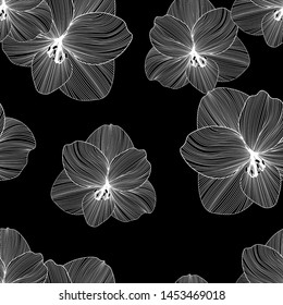 vector tropical flower canna seamless black and white pattern