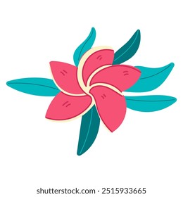 Vector tropical flower with green leaves. Green foliage, wild floral.