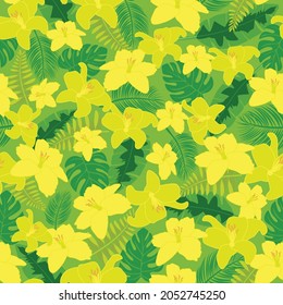 Vector Tropical Flower and Leaf seamless pattern. Perfect for fabric, scrapbooking, wallpaper project.
