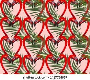 Vector tropical flowers and flamingo pattern. Wallpaper or fabric design vector illustration 