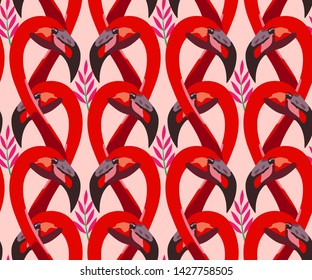 Vector tropical flowers and flamingo pattern. Wallpaper or fabric design vector illustration 