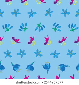 Vector Tropical Flowers Seamless Pattern 