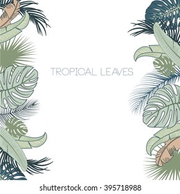 Vector tropical foliage frame, green and turquoise colors