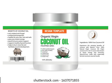Vector tropical food illustration. Coconut oil design template. Botanical fruit. Banner, ads or flyer template.