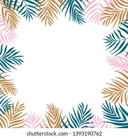 Vector Tropical frame of silhouettes palm leaves dypsis lutescens. Hand drawn plant silhouettes. Template for the text. Limited palette