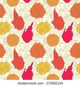 Vector tropical fruits seamless pattern.