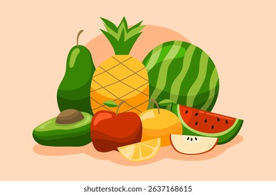 vector tropical fruits set illustration