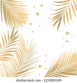 Vector tropical Golden palm leaves on white background