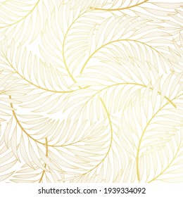 Vector tropical golden seamless pattern with exotic graphic palm leaves.