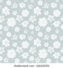 Vector tropical gray white flowers seamless repeat pattern background design. Great for summer party invitations, fabric, wallpaper, giftwrap paper.