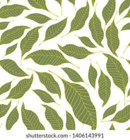 Vector tropical green leave wallpaper. Modern abstract floral illustration on light backdrop. Flower seamless pattern. 