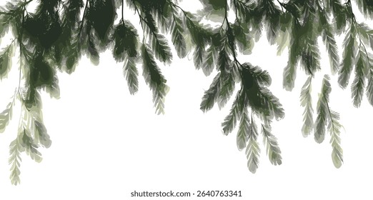 Vector tropical green leaves, isolated detailed shadow branch, foreground tropical foliage, nature greenery, summer jungle, exotic plants, bright leaves, lush tropical scene