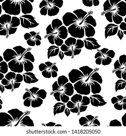 Vector Tropical Hibiscus Flower Patterns In Black and White