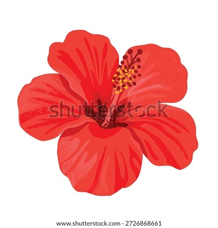 Vector tropical hibiscus flowers, red hibiscus isolated on transparent background, exotic botanical design, floral elements, tropical bloom, summer flower