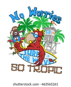 Vector Tropical illustration for print. Boy's wear. Vector cartoon Characters 