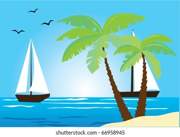 vector tropical illustration with sailboats