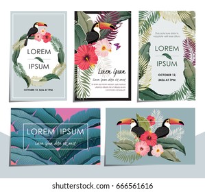 Vector tropical illustration set of hand drawn cards for wedding, anniversary, birthday and party. Design for banner, poster, card, invitation, brochure and scrapbook	