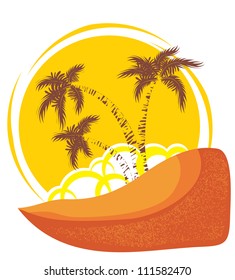 Vector tropical island background with yellow sun