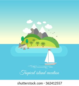 Vector tropical island landscape. Cartoon style image. Vector illustration.