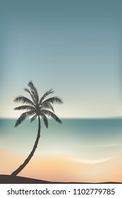 Vector Tropical Island Landscape, Paper Texture 