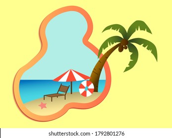 vector de isla tropical con palmeras en la playa. ilustración de vacaciones de verano planas.