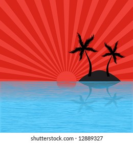 Vector - Tropical island with sun burst effect. Vacation concept.