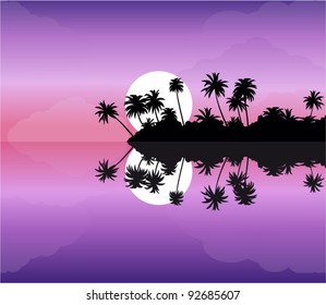 Vector Tropical Island at Sunset