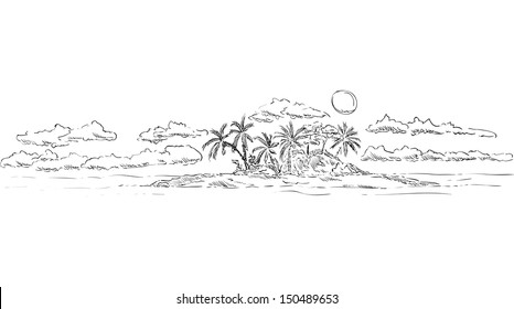 vector - tropical island at sunset time 