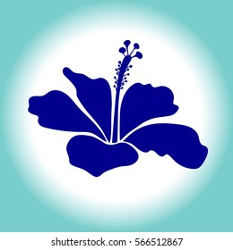 Vector tropical isolated hibiscus flower in blue colors with watercolor effect.