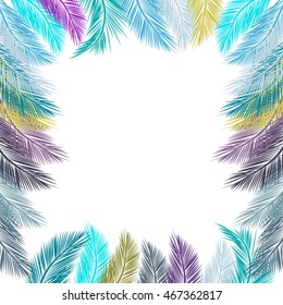 Vector tropical jungle background with colorful leaves.