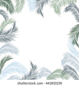 Vector tropical jungle background with palm trees and leaves.